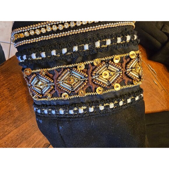 Zara Basic Black Faux Suede Jacket W/ Beaded Embellished Cuffs Hook & Eye Closur - Picture 10 of 13